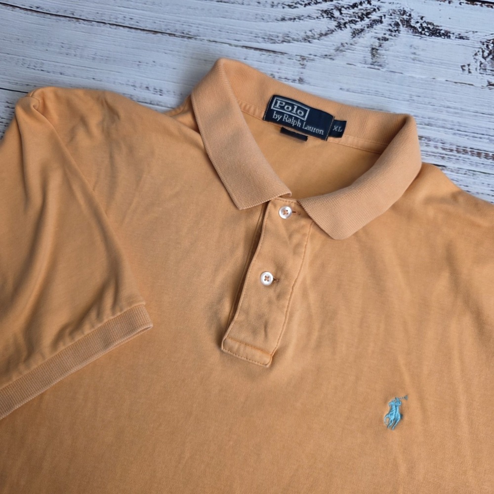 Polo Ralph Lauren Mens XL Polo Peach‎ Orange Cotton Short Sleeve Blue Pony Flaws
